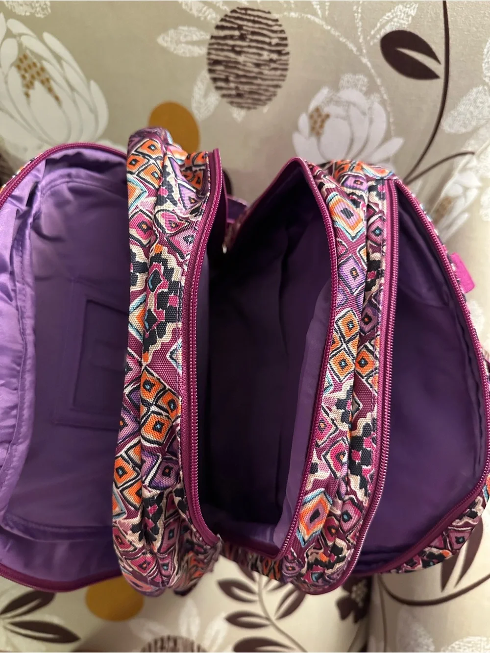 Vera Bradley Multicolor Geometric Laptop Backpack with Purple Base